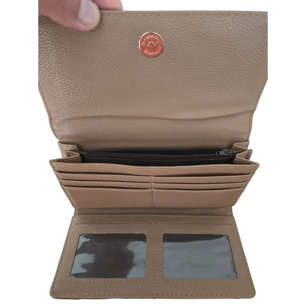 Michael Kors Fulton Flap Continental Wallet Brown Monogram MK Logo Gold Hardware